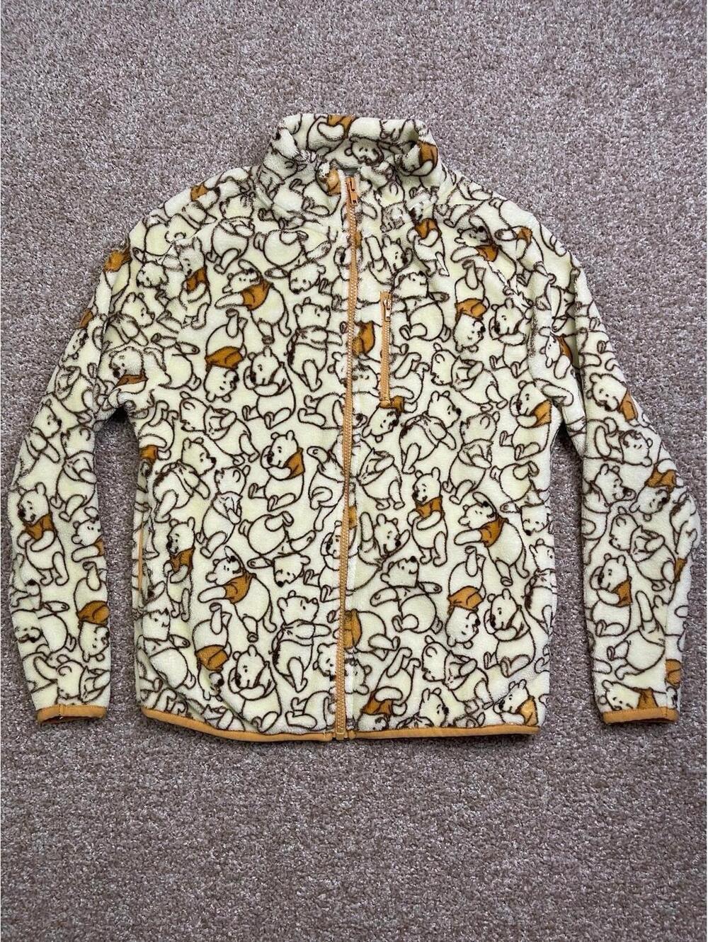 DISNEY  Winnie The Pooh Full Zip Soft Fleece Jacket White‎ & Brown Women XS